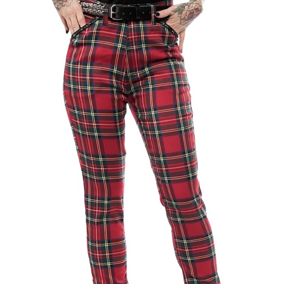 red plaid punk pants